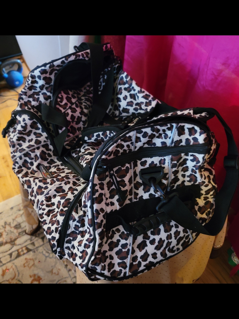 Leopard Print Travel Duffel Bag - Black & Brown